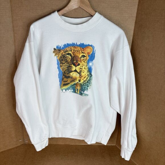 Fruit of the Loom Other - Vintage Leopard Graphic Crewneck Sweatshirt, Large, White, Love Unlimited, FOTL